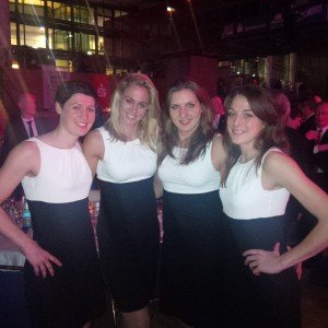 Anne Müller, Maura Visser, Karolina Kudlacz und Alex Mazzucco machen auf der Sportgala in Dresden - Foto: Sebastian Brauner