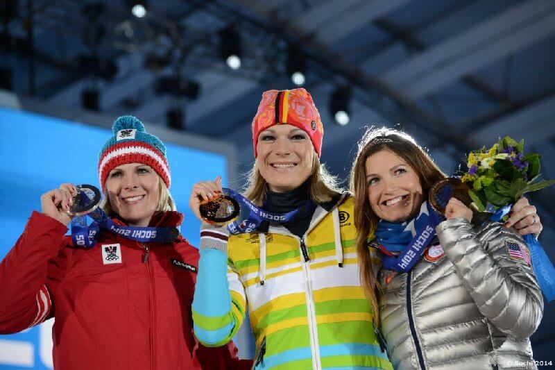 Sotchi 2014: Alpine Super-Kombination - Maria HÖFL-RIESCH (GER), Nicole HOSP (AUT), Julia MANCUSO (USA) - Foto: Sochi 2014 Olympic Winter Games