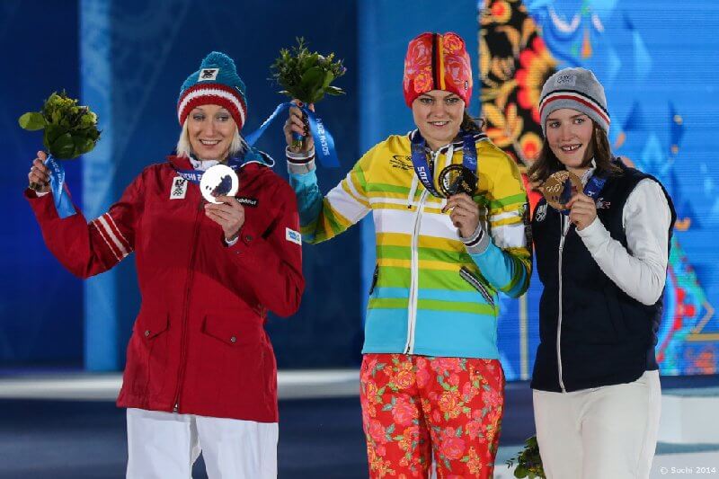 Sotchi 2014: Skispringen Frauen - Carina VOGT (GER), Daniela IRASCHKO-STOLZ (AUT), Coline MATTEL (FRA) - Foto: Sochi 2014 Olympic Winter Games