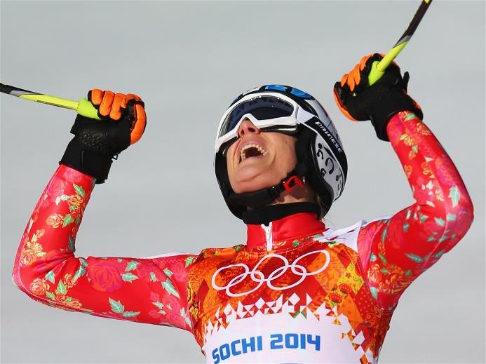 Sotchi 2014: Maria Höfl-Riesch nach ihrem Lauf beim Alpinen Damen-Super-G - Foto: Sochi 2014 Olympic Winter Games
