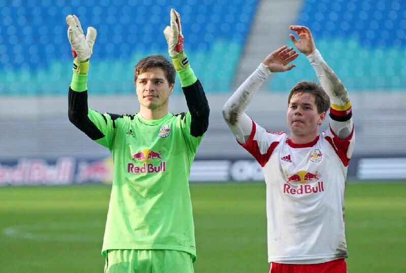 RB Leipzig vs. SV Wehen Wiesbaden - Benjamin Bellot und Dominik Kaiser (RB Leipzig) - Foto: GEPA pictures/ Roger Petzsche