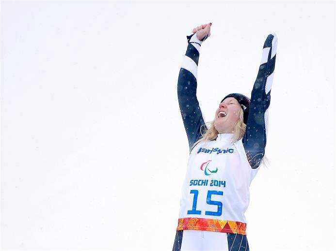 Sochi 2014 Paralympics: Ski alpin, Slalom stehend mit Paralympicsiegerin Andrea Rothfuß im Ziel - Foto: Sochi 2014 Paralympic Winter Games