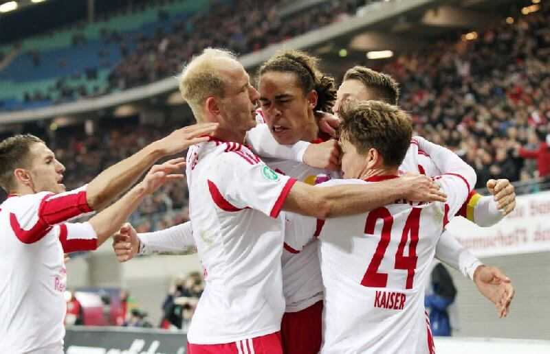 RB Leipzig vs. 1. FC Heidenheim - Andre Luge, Tim Sebastian, Yussuf Poulsen, Dominik Kaiser und Daniel Frahn (RB Leipzig) - Foto: GEPA pictures/Roger Petzsche
