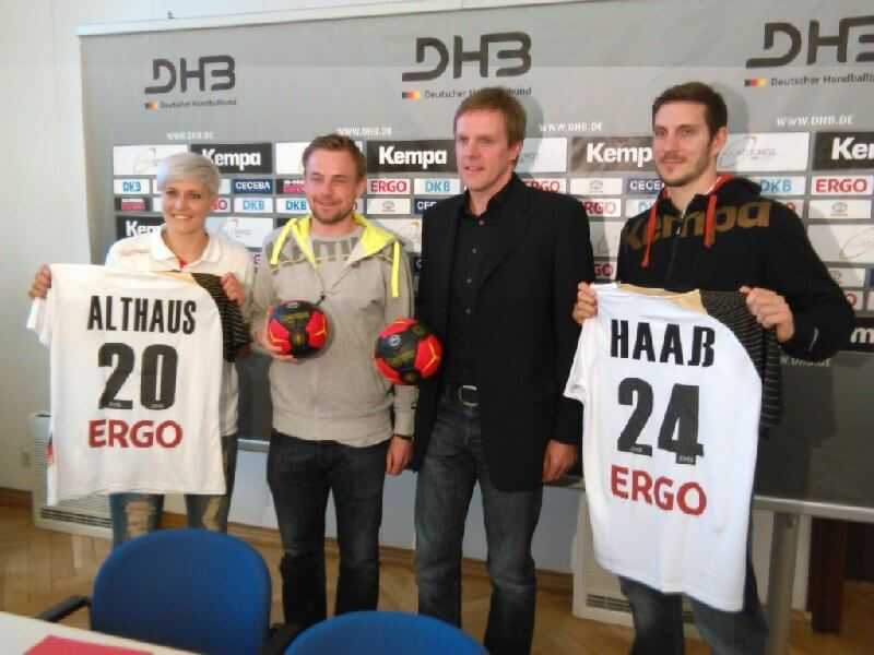 DHB: Pressegespräch am 14. Mai 2014 in Magdeburg - (v.l.) Anja Althaus, Heine Jensen, Martin Heuberger, Michael Haaß - Foto: SPORT4Final