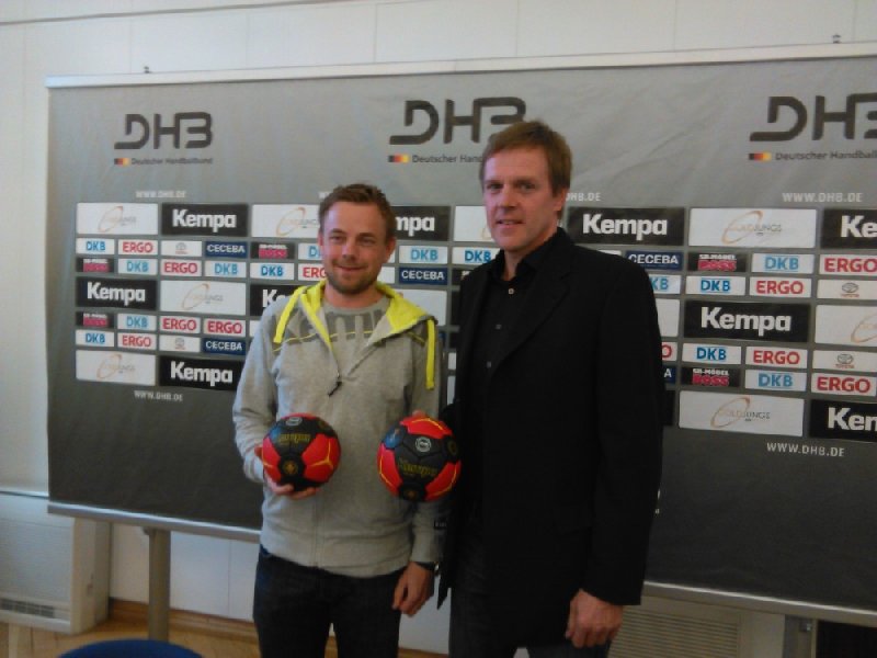 DHB: Pressegespräch am 14. Mai 2014 in Magdeburg - (v.l.) Die Bundestrainer Heine Jensen und Martin Heuberger - Foto: SPORT4Final