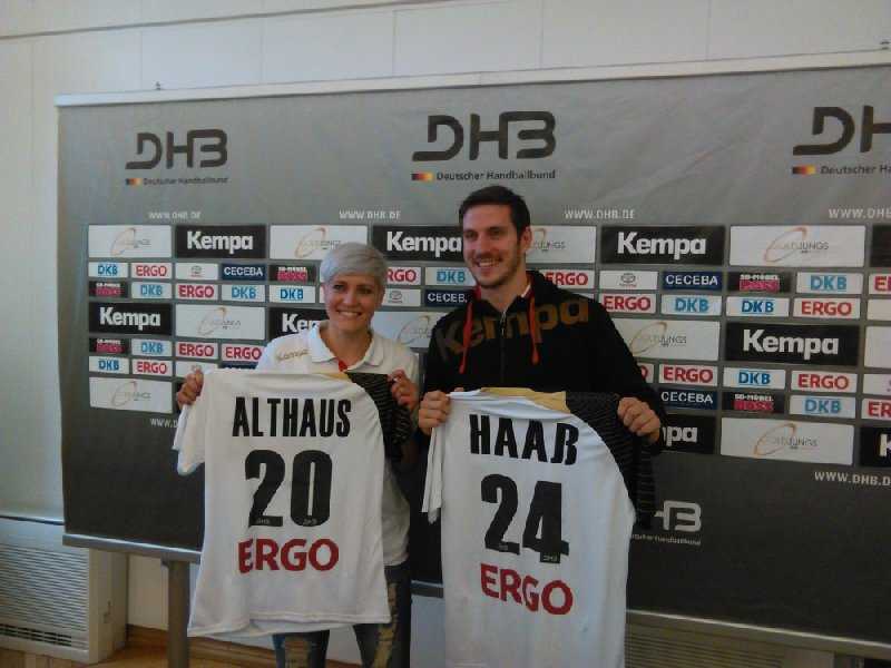 DHB: Pressegespräch am 14. Mai 2014 in Magdeburg - (v.l.) Anja Althaus und Michael Haaß - Foto: SPORT4Final