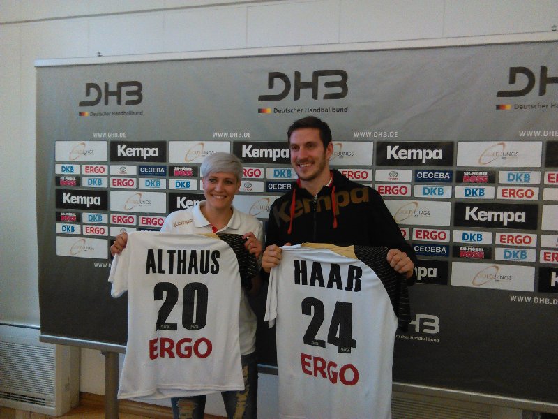DHB: Pressegespräch am 14. Mai 2014 in Magdeburg - (v.l.) Anja Althaus und Michael Haaß - Foto: SPORT4Final