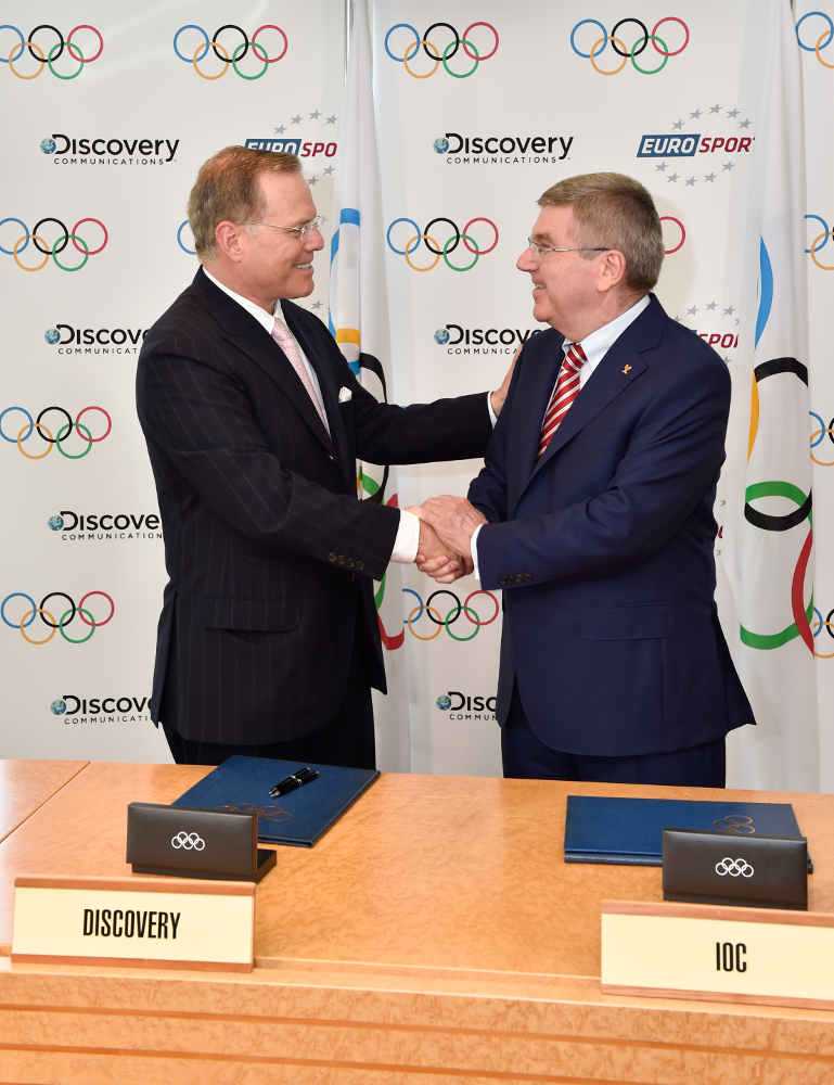 Olympia: IOC vergibt TV-Rechte an Discovery und Eurosport - David Zaslav and IOC-Präsident Bach – Foto: IOC Christophe Moratal
