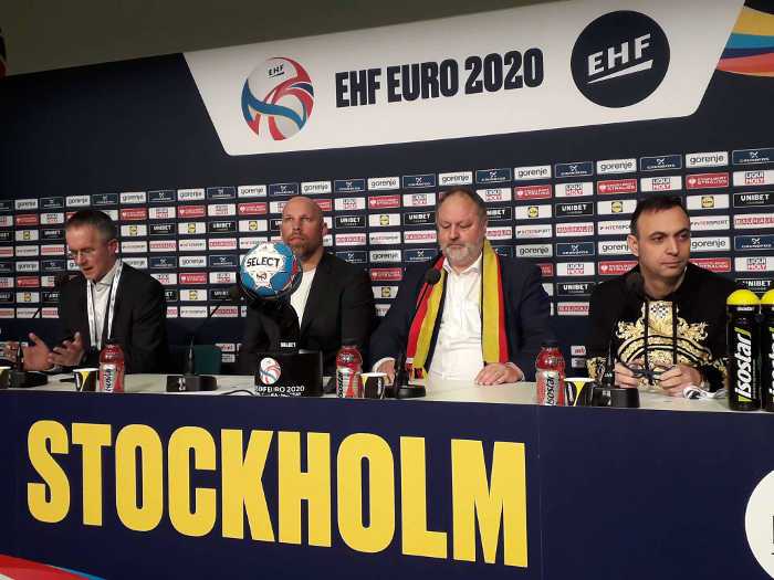 Handball EM 2020 – DHB Abschluss Pressekonferenz am 25. Januar 2020 in der Tele 2 Arena Stockholm – Bob Hanning, Andreas Michelmann, Axel Kromer, Tim Oliver Kalle (v.r.) – Copyright: SPORT4FINAL