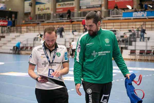 Handball Bundesliga: SC DHfK Leipzig - Andre Haber und Milos Putera - Foto: Klaus Trotter