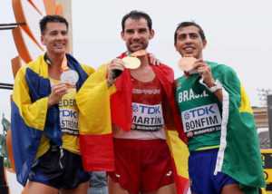 Leichtathletik WM 2023 Budapest - 20 km Gehen Männer Medaillengewinner - Copyright: Getty Images for World Athletics